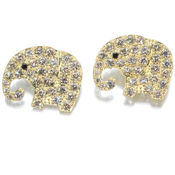 ブラウン&ブラック ダイヤピアス ダイヤモンド 0.50ct/0.50ct ゾウ