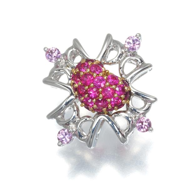 笠原真寿美 ペンダントトップ ルビー ピンクサファイア ハート クロス  