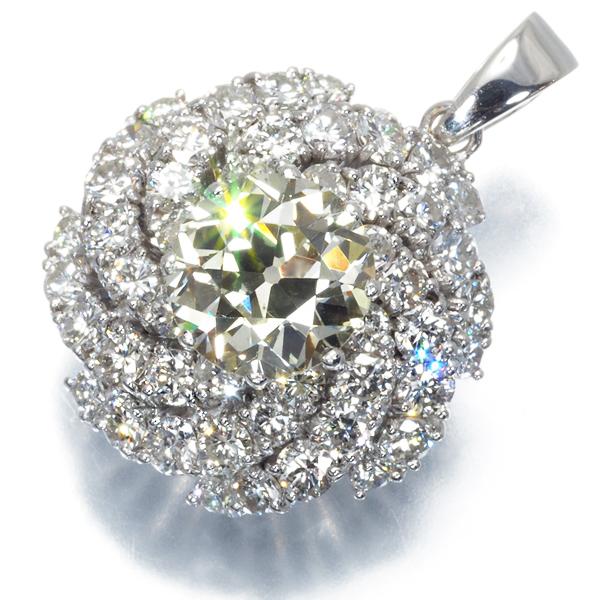 オールドカットダイヤ 2.2ct ペンダントトップ ダイヤモンド K14WG 