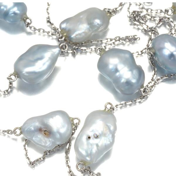バロックパール 白蝶真珠 5.8-7.8mm ステーション ロング ネックレス 