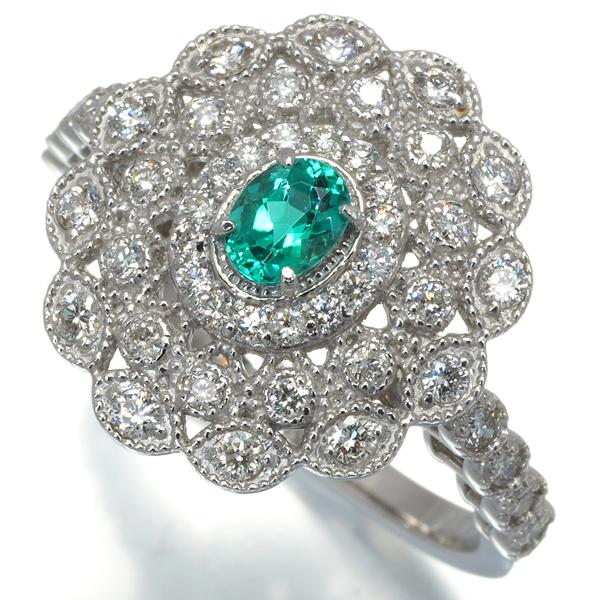パライバトルマリン 0.237ct ダイヤ 0.47ct ミルグレイン リング Pt950 