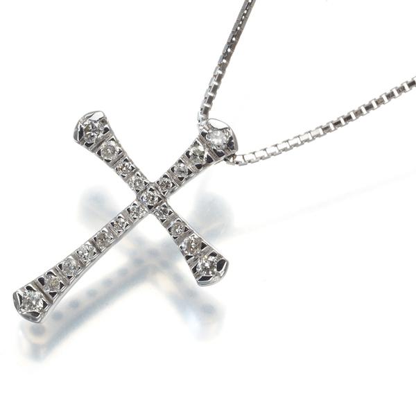 ヴァンドーム ネックレス ダイヤ ダイヤモンド 0.15ct クロス K18WG  