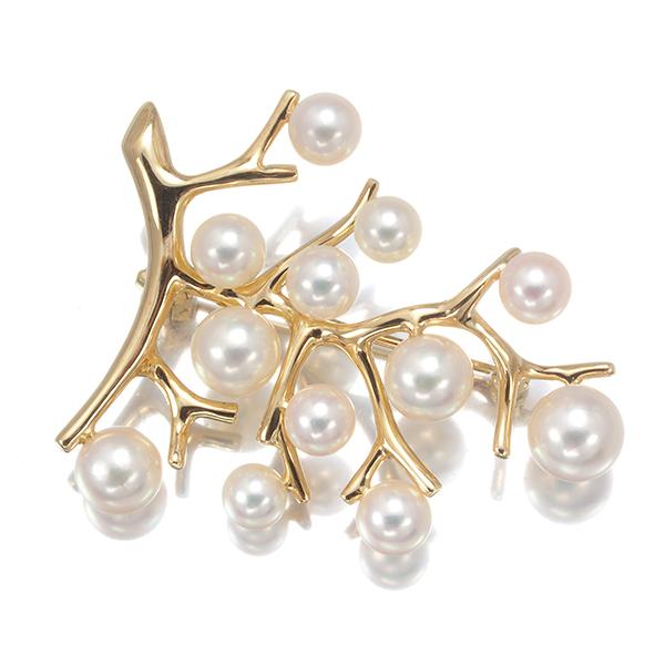 ミキモト ブローチ パール 真珠 4.8-6.8mm 幸福の木 K14YG BLJ 大幅  