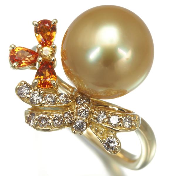 ゴールデンパール 真珠 10.4mm サファイア ダイヤ ダイヤモンド リボン  