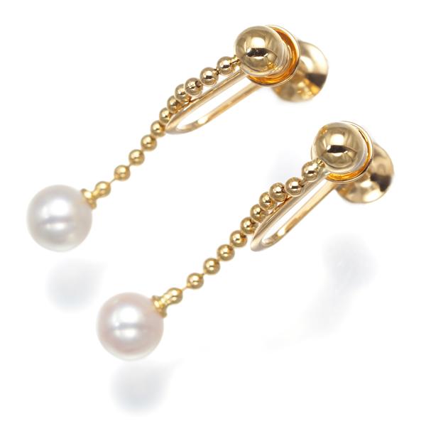 TASAKI タサキ イヤリング パール 真珠 チェーン 揺れる 5.5mm K18YG 