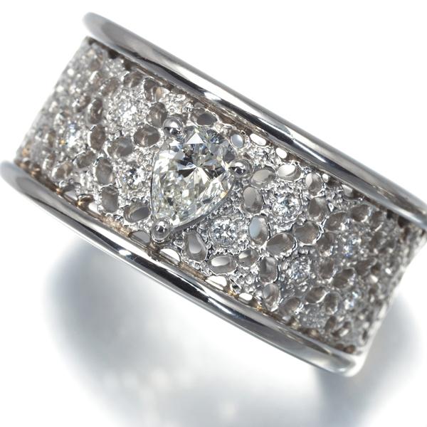 ダイヤ ダイヤモンド 0.38ct/0.13ct 2種カット 透かし リング Pt900  