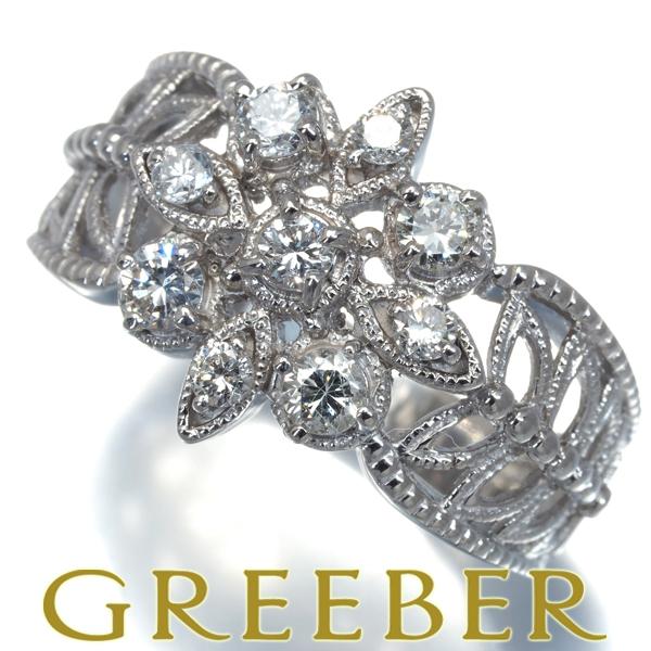 ダイヤ ダイヤモンド 0.54ct フラワー ミルグレイン 透かし リング  