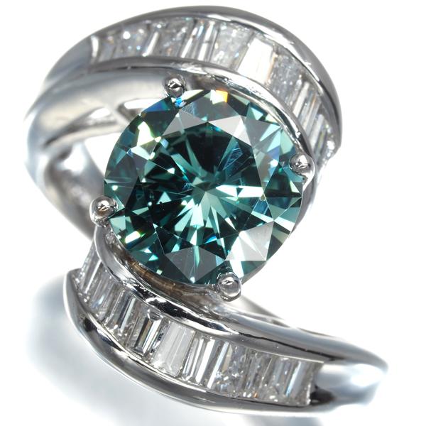 ブルー＆クリア ダイヤ ダイヤモンド 1.76ct/0.57ct リング Pt900 指輪 