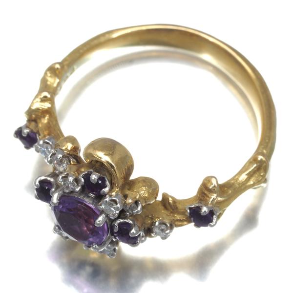 岩倉康二 リング アメジスト ダイヤ ダイヤモンド 0.15ct 10号 K18YG 