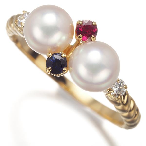 MIKIMOTO ミキモト リング パール 真珠 5.3mm ルビー サファイア  