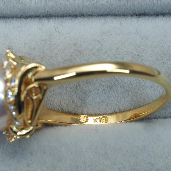 美品 ミキモト K18 真珠 パール約8.5mm珠 ダイヤ14石 リング 指輪 MIKIMOTO（ミキモト） 指輪 レディース パール ダイヤモンド リング