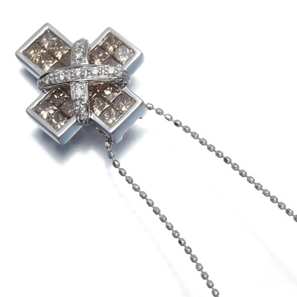 K18WG ミステリーセッティング ダイヤトップ付ネックレス 18金 K18WG