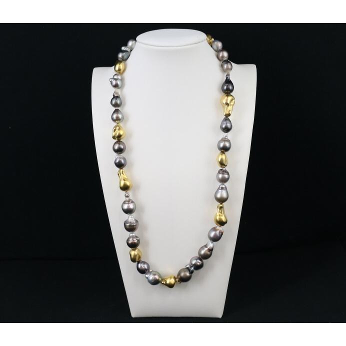 バロックパール 真珠 8.2-12.5mm ラリアット 2WAY ネックレス K18YG 