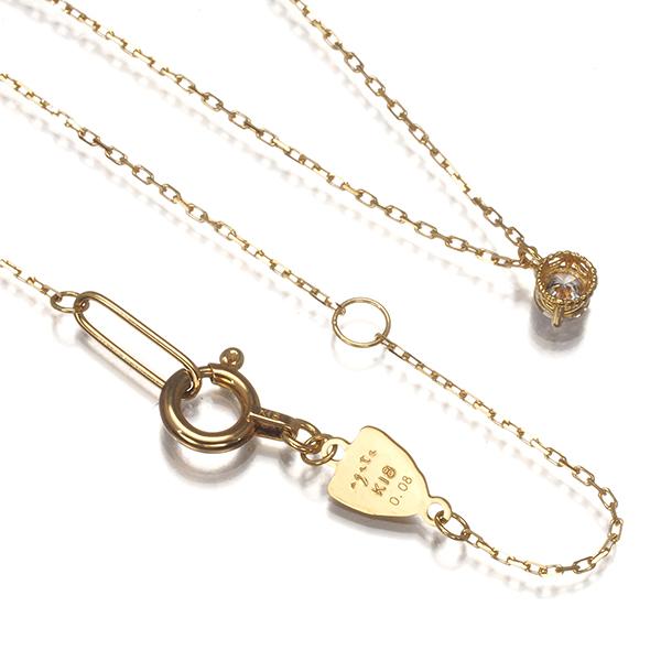 agete アガット ネックレス ダイヤ ダイヤモンド 0.08ct 一粒 K18YG 