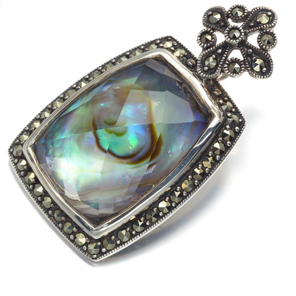 碌山 ROKUZAN ロクザン ペンダントトップ シルバー925 碌山 ロクザン ペンダントトップ クォーツ シェル マーカサイト