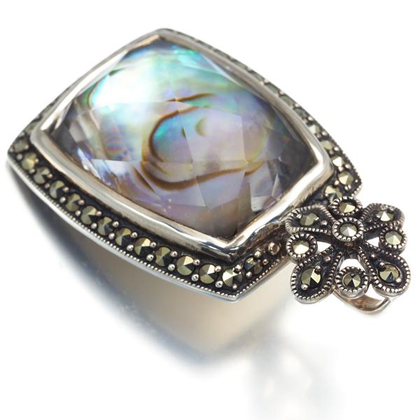 碌山 ロクザン ペンダントトップ クォーツ シェル マーカサイト