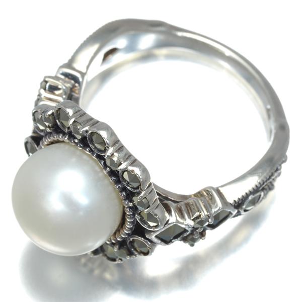 15号 マーカサイト ブラックオニキス ヴィンテージ シルバー リング