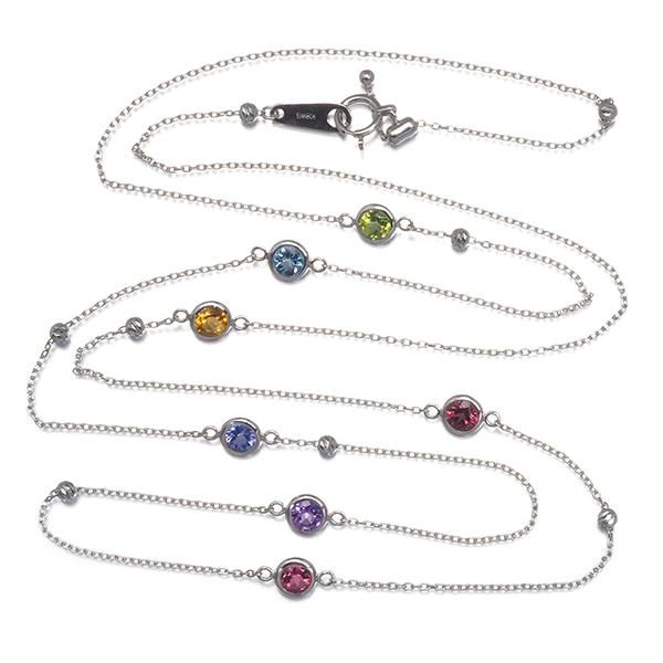マルチカラーストーン 1.50ct ステーション ロング ネックレス マルチカラーストーン 1.50ct ステーション ロング ネックレス