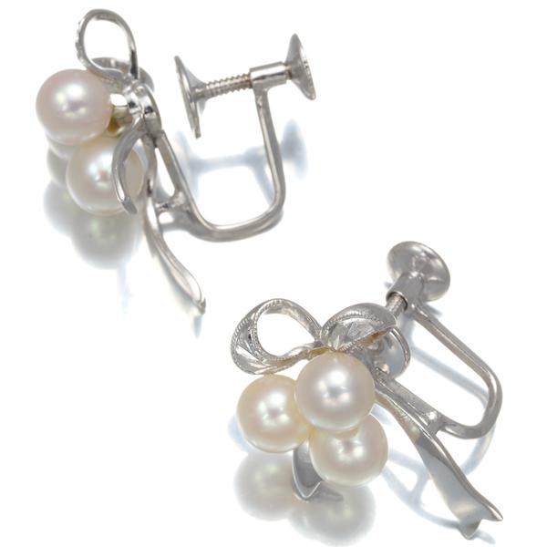 MIKIMOTO ミキモト イヤリング パール 真珠 5.6mm リボン シルバー BLJ  
