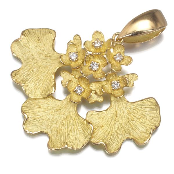 送料込+池田啓子 ペンダントトップ ダイヤ ダイヤモンド 0.12ct オンシジューム フラワー K18YG BLJ