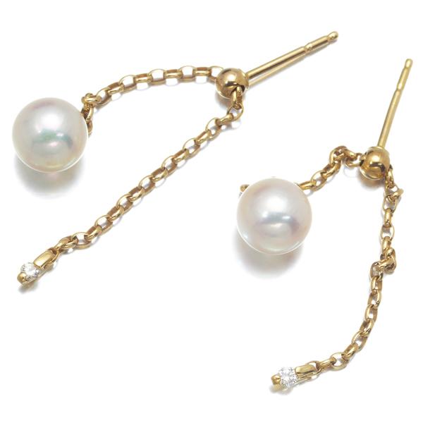 MIKIMOTO ミキモトピアス　ダイヤ揺れるパールK18チェーン調節可能 MIKIMOTO ミキモト ピアス パール 真珠 7.0mm ダイヤ ダイヤモンド