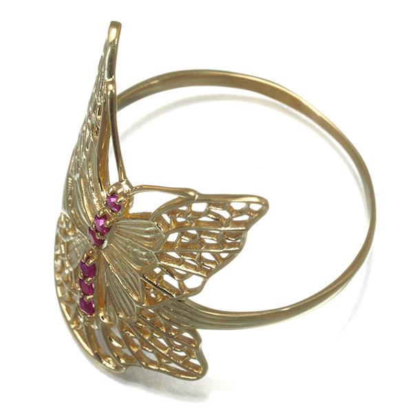 ルビー 0.05ct 蝶 バタフライ アニマル 透かし リング K18YG 指輪 GENJ  