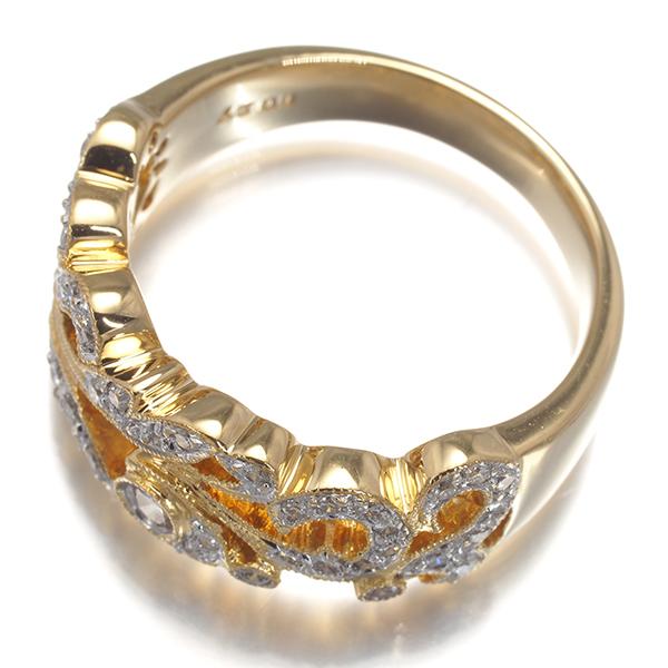 ダイヤ ダイヤモンド 0.27ct ミルグレイン リーフ 透かし リング K18YG  