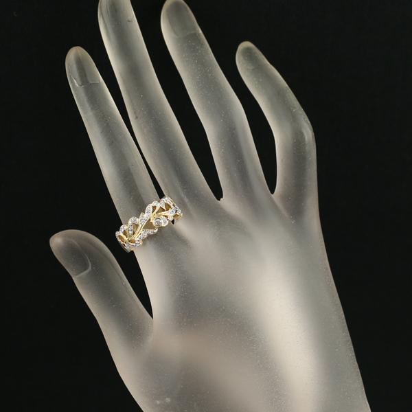 ダイヤ ダイヤモンド 0.27ct ミルグレイン リーフ 透かし リング K18YG  