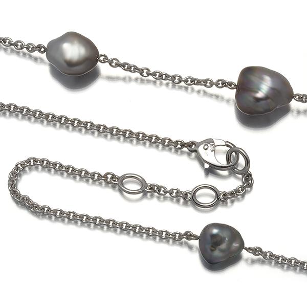 ミキモト ネックレス ブラックパール 真珠 7.4-9.8mm ステーション