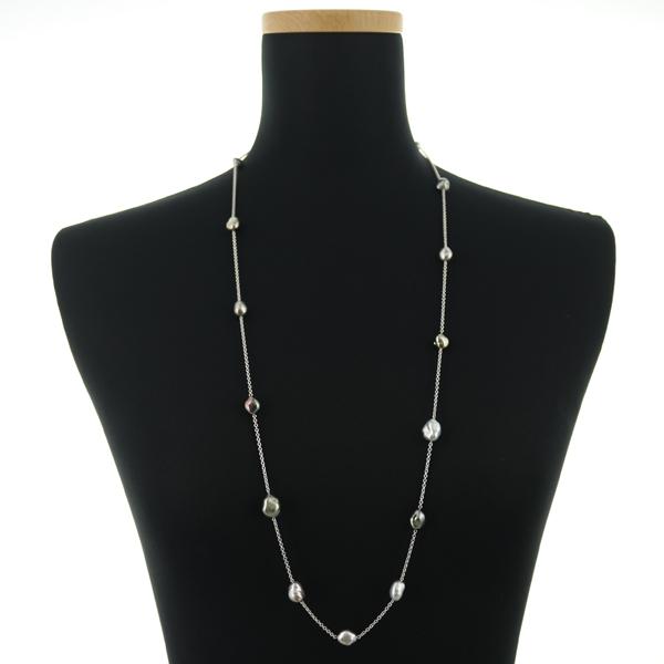 ミキモト ネックレス ブラックパール 真珠 7.4-9.8mm ステーション