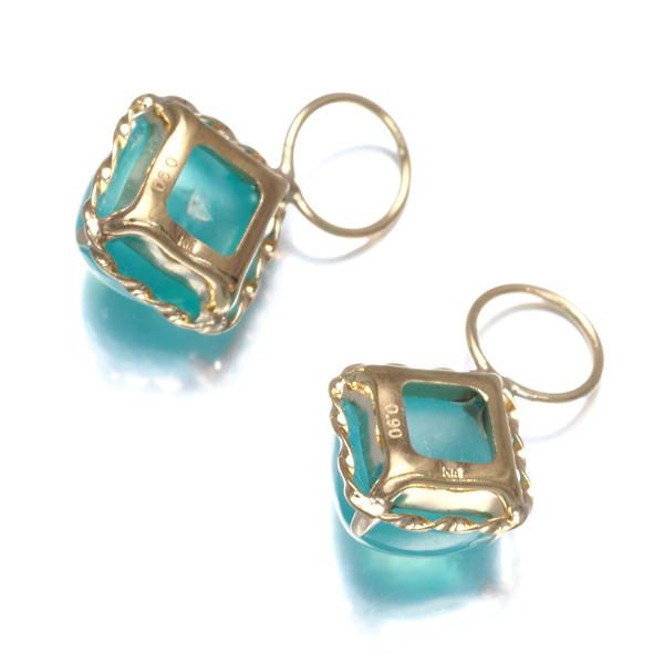 シーブルーカルセドニー 0.90ct/0.90ct チャーム ピアス K18YG GENJ  