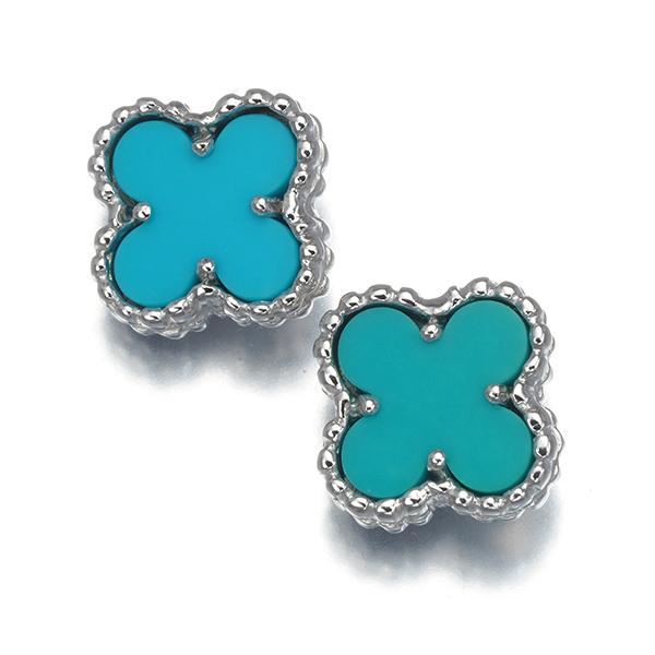 K18WG ターコイズ ダイヤ ピアス ターコイズ(トルコ石) ダイヤモンド ピアス K18WG 第三者機関