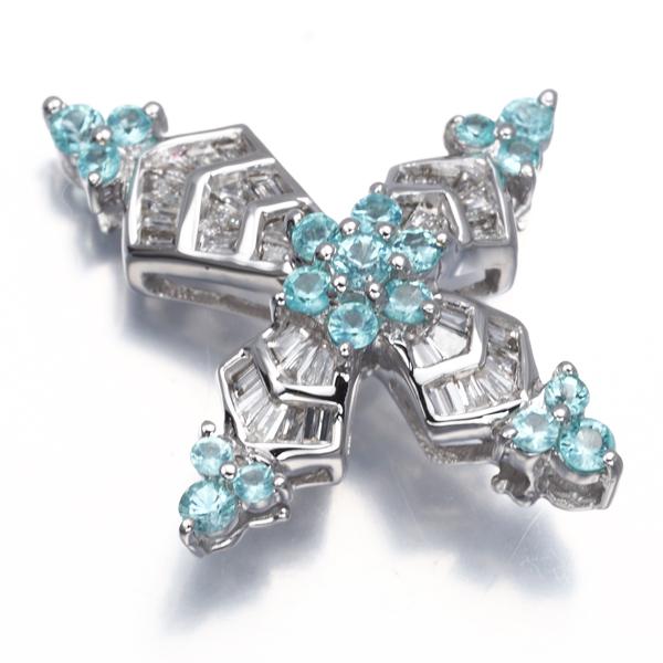 K18WG パライバトルマリンダイヤモンドクロスペンダントトップ