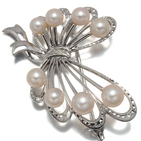 MIKIMOTO（ミキモト） ブローチ パール 真珠 4.4-5.7mm リボン