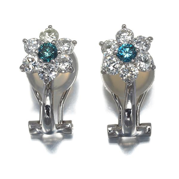 ブルー＆クリアダイヤ ダイヤモンド 0.50ct/0.50ct フラワー  