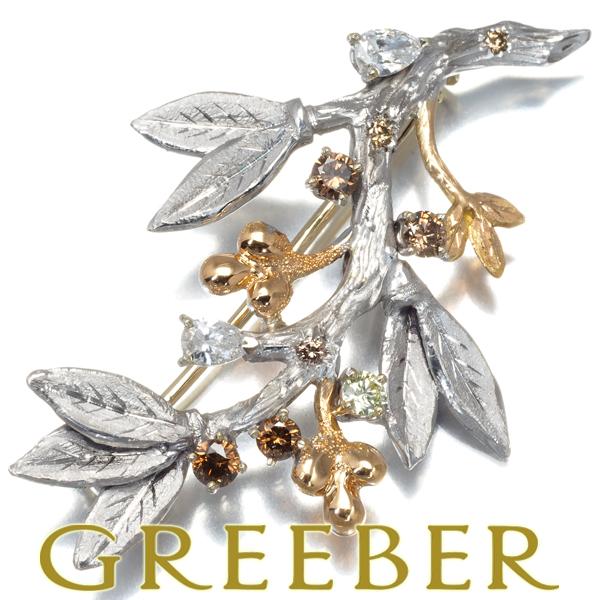 カッツァニーガ ブローチ ダイヤ ダイヤモンド スリーカラー リーフ 艶消し 彫金 K18YG/WG/PG BLJ 大幅値下げ品 | 
