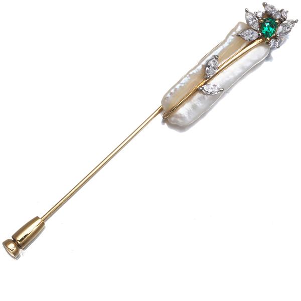 エメラルド 0.19ct ダイヤ ダイヤモンド 0.63ct パール 真珠 ブローチ