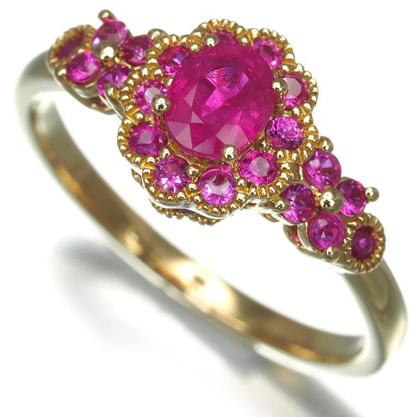 GSTV リング ルビー 0.90ct ミルグレイン 13号 K18YG ソーティング