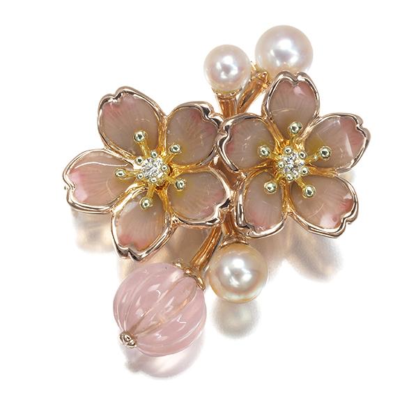 MIKIMOTO ミキモト ブローチ ローズクォーツ パール 真珠 ダイヤ