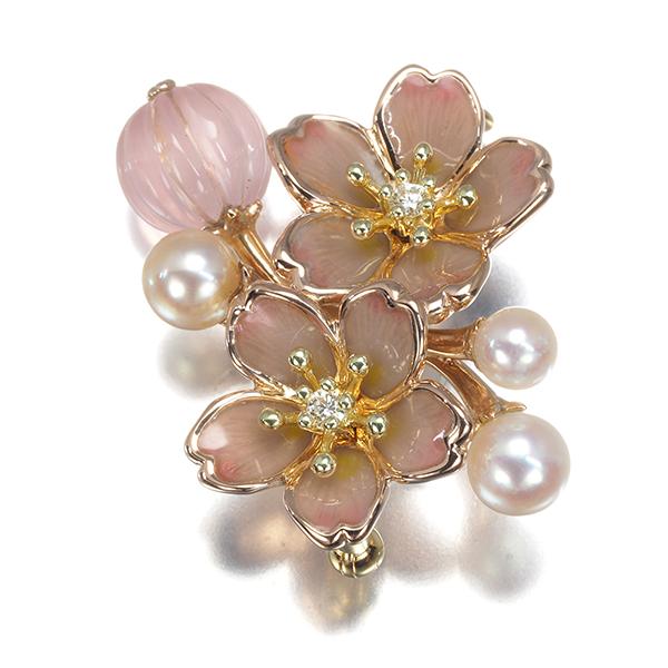 MIKIMOTO ミキモト ブローチ ローズクォーツ パール 真珠 ダイヤ