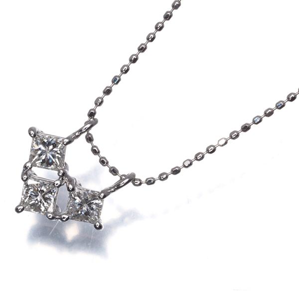ダイヤ ダイヤモンド 0.65ct プリンセスカット ネックレス K18WG GENJ 