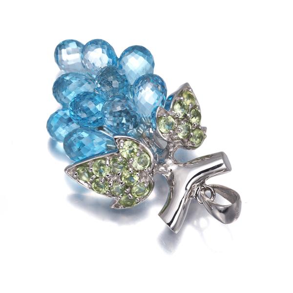 トパーズ 8.98ct ペリドット 0.60ct 葡萄 フルーツ ペンダントトップ K18WG GENJ |  | 01