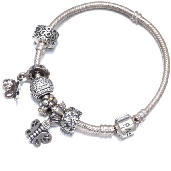 パンドラ ブレスレット キュービックジルコニア フラワー 蝶 クリップ