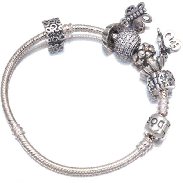 パンドラ ブレスレット キュービックジルコニア フラワー 蝶 クリップ