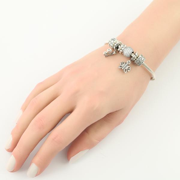 シルバー925 ブレスウォッチ　ジルコニア入りバタフライ シルバー シェル 貝殻 蝶々 バタフライ ジルコニア ブレスレット