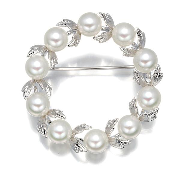 MIKIMOTO（ミキモト） ブローチ パール 真珠 5.8mm リーフ リース