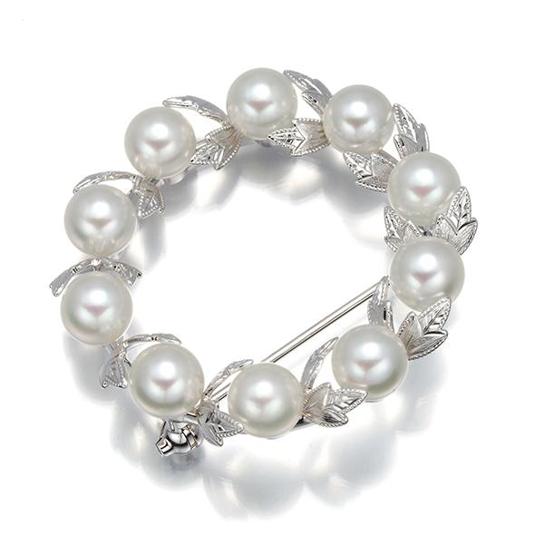 MIKIMOTO（ミキモト） ブローチ パール 真珠 5.8mm リーフ リース