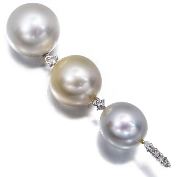 パール 真珠 11.8-14.3mm ダイヤ ダイヤモンド 0.08ct ペンダントトップ K18WG GENJ 大幅値下げ品_1