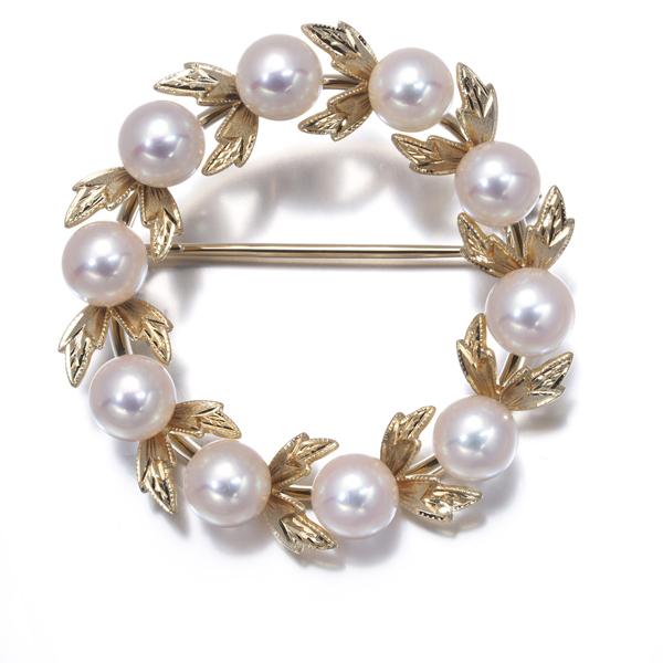 MIKIMOTO（ミキモト） ブローチ パール 真珠 5.5mm リーフ リース