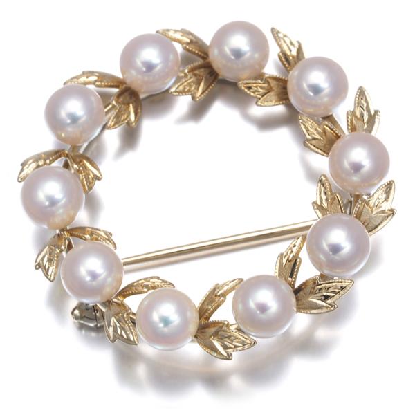 MIKIMOTO（ミキモト） ブローチ パール 真珠 5.5mm リーフ リース